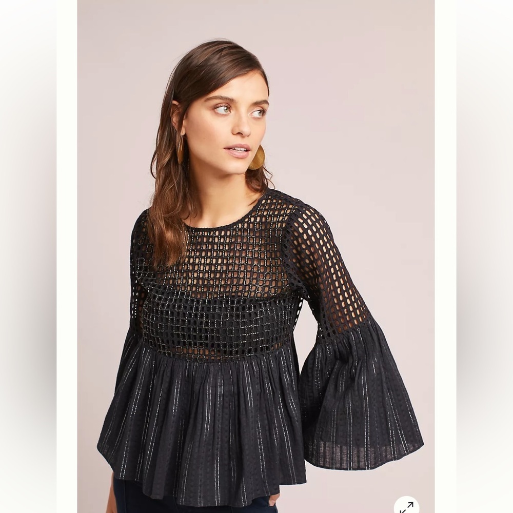 Maeve Anthropologie Alameda Beaded Bell Sleeve Peplum Top